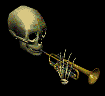 Animation of spooky skeleton playing a trumpet