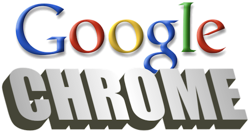 Google Chrome: written using Google's old logo from the 2000s and chrome written as word art with the Chrome text theme